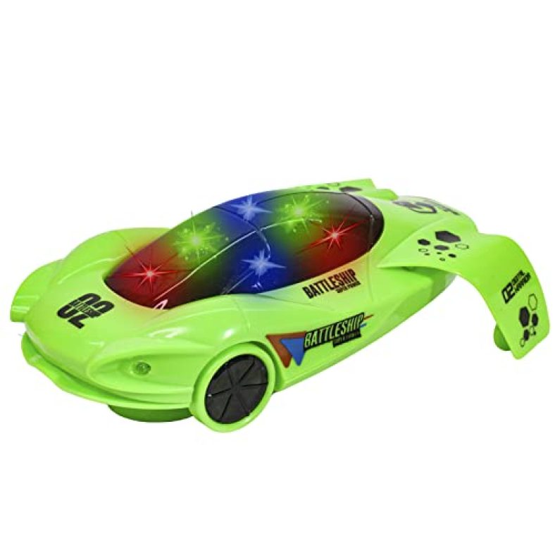 Wishkey Space Travel Bump And Go Kids Toy Car, Musical Toy Car With 360 Degree Rotating Wheels, Battery Operated Car Toy With 3D Lights, Gifting Toy Car For Kids 3+ (Pack Of 1, Green)