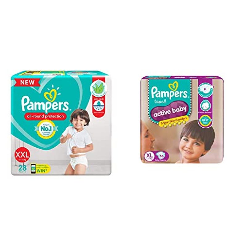 Pampers Diaper Pants, Xx-Large, 28 Count&Pampers Active Baby Diapers, Xl, 56 Count