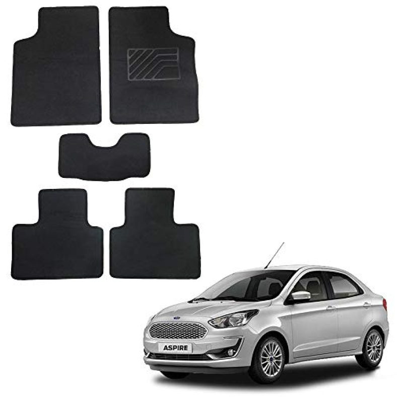 Oshotto/Matcon Carpet Foot Mat Compatible With Ford Aspire (Set Of 5, Black)
