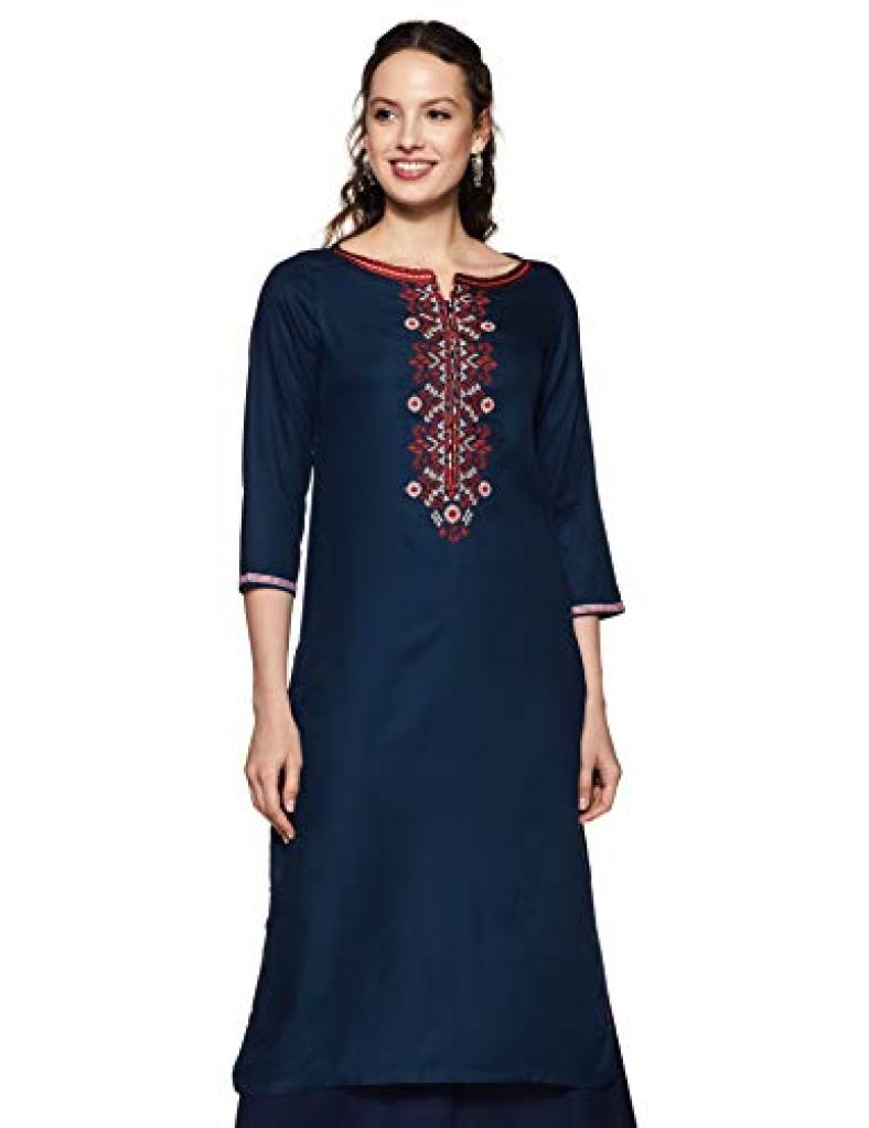 Biba Women’S Rayon Regular Kurta (Mnminto The14230_Blue_S (32))