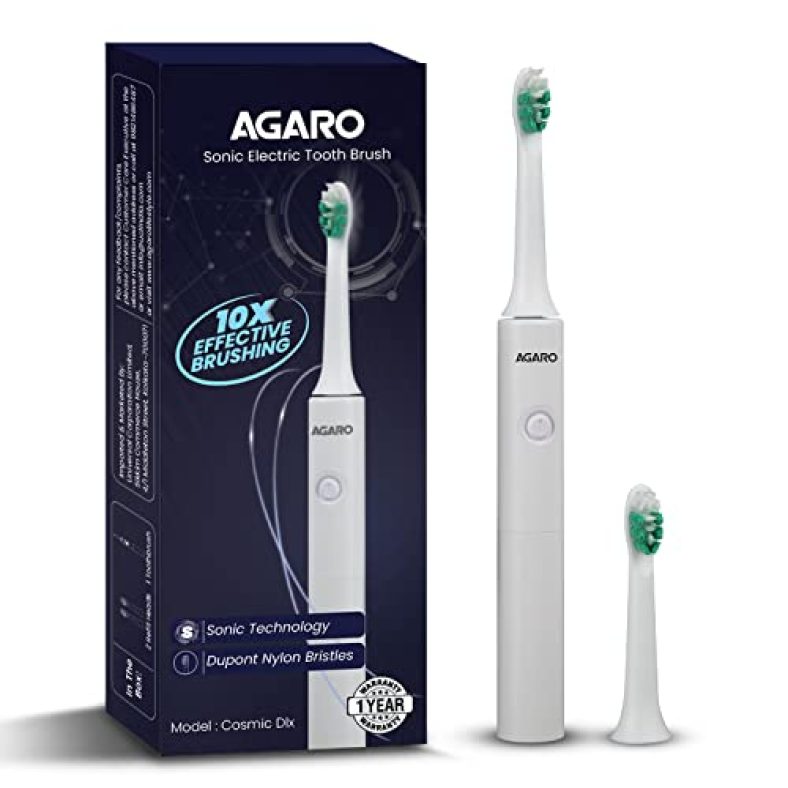 Agaro Cosmic Dlx Sonic Aaa Battery Electric Toothbrush For Adults, Power Toothbrush, Soft Nylon Bristles, Aaa Battery, White