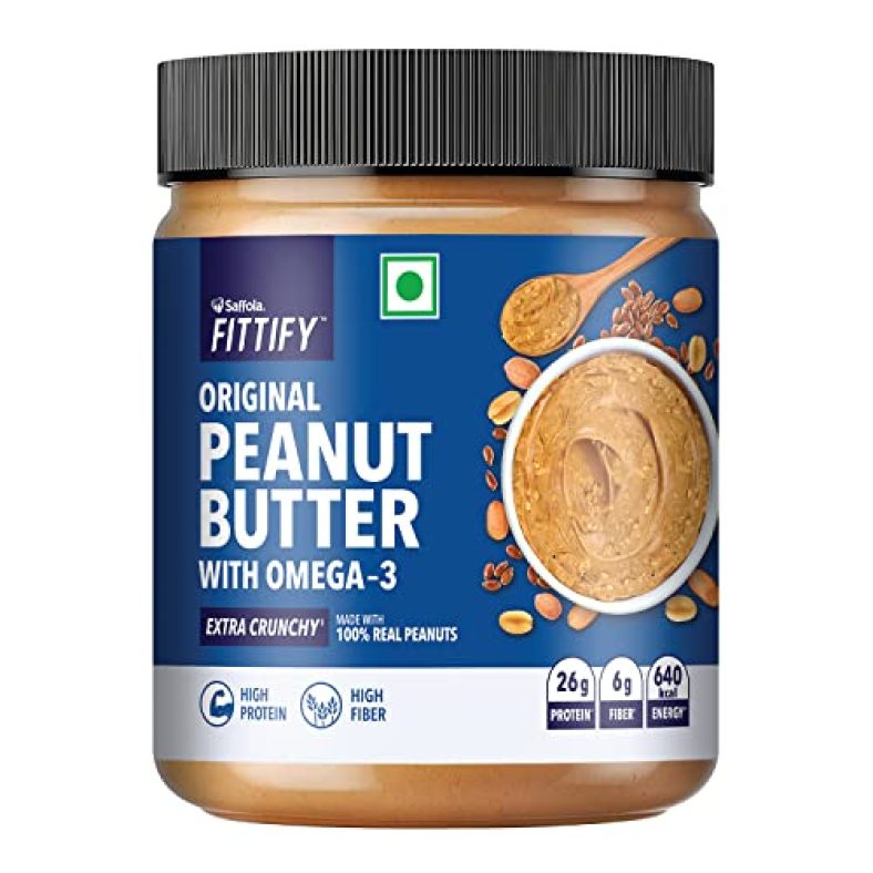 Saffola Fittify Original Peanut Butter With Omega-3 | Extra Crunchy | High Protein | High Fiber | Vegan | No Trans Fat | 200G