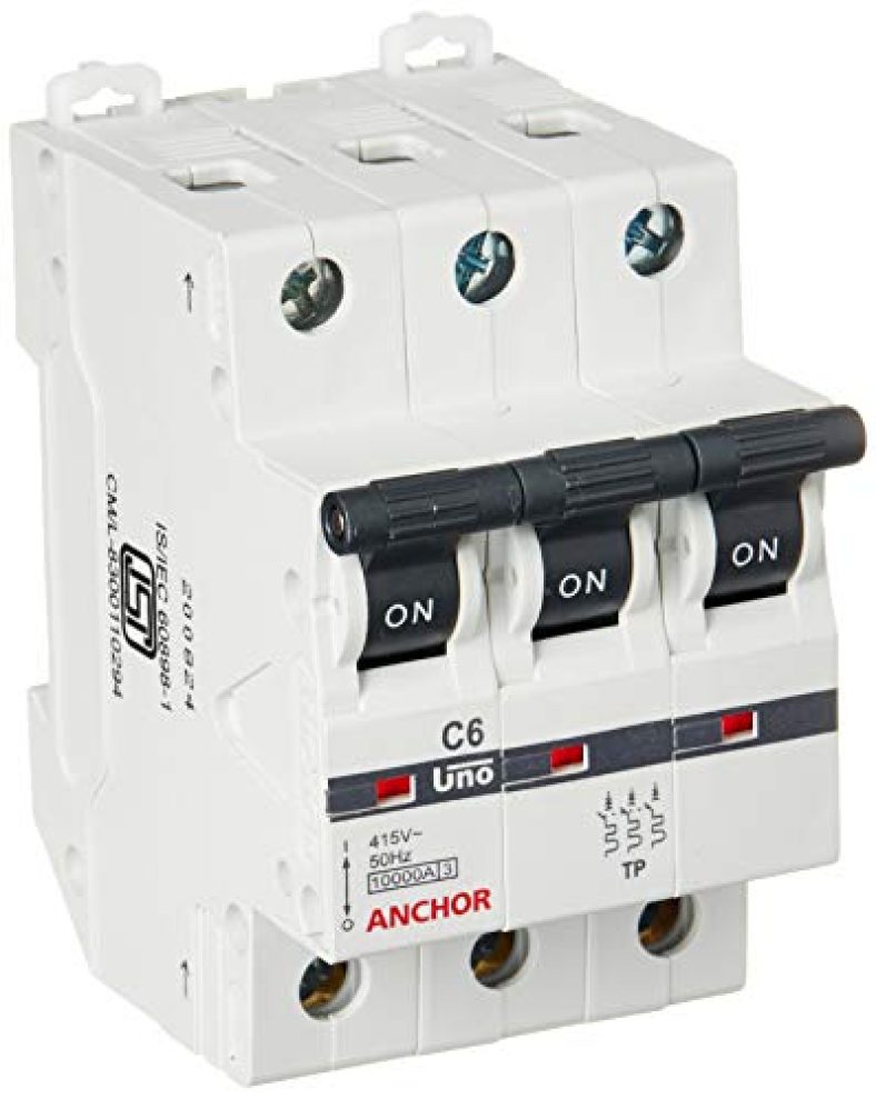 Anchor By Panasonic 98025 Uno Series 6 Ampere Tp C Curve Mcb,(White, Pack Of 2)