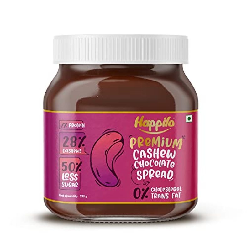 Happilo Premium Cashew Chocolate Spread, Delicious And Low-Carb Chocolate Spread With Goodness Of Cashews, High Protein Low Sugar Sweet Dessert, Smooth & Creamy Guilt-Free Diet Snack, No Cholesterol And Trans-Fat, 350G