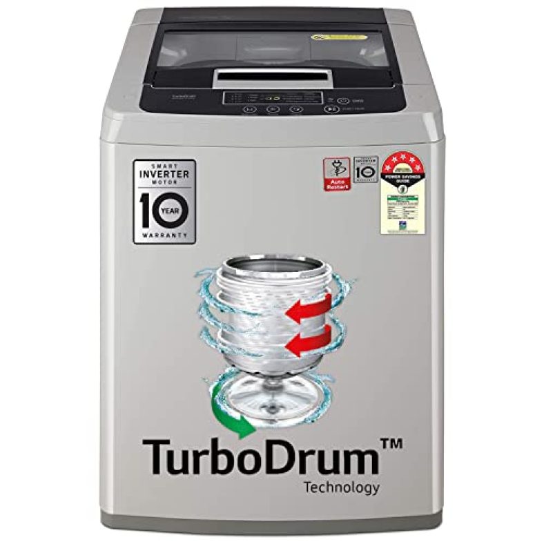 Lg 7 Kg 5 Star Inverter Fully-Automatic Top Loading Washing Machine (T70Sksf1Z, Middle Free Silver, Turbodrum)