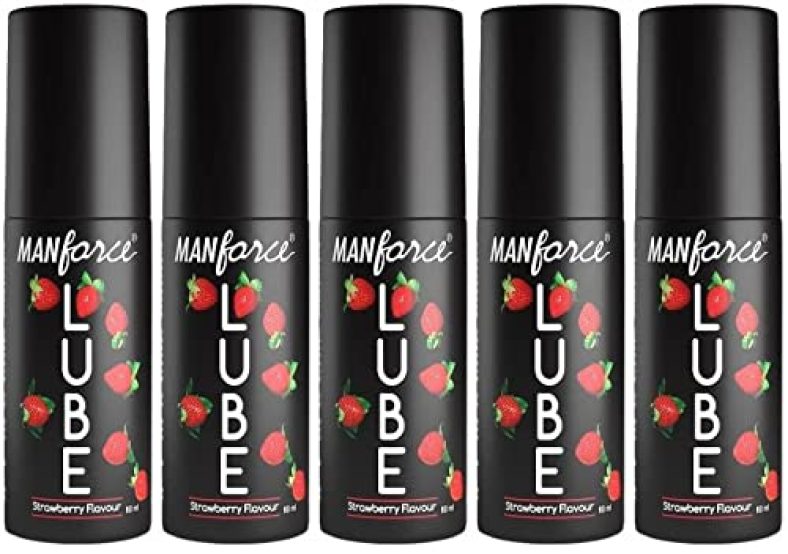 Manforce Lube, Lubrication Gel For Men & Women, Water-Based Gel, Skin-Friendly, Safe To Use With Condoms, Strawberry Flavoured, 60Ml X Pack Of 5