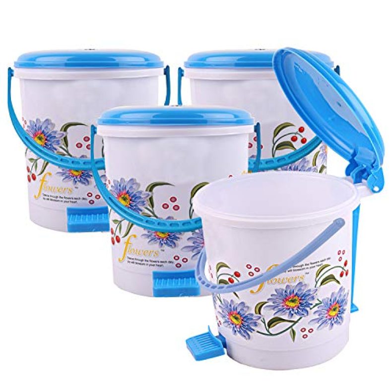 Kuber Industries Floral 4 Piece Plastic Dustbin Set, 5 Litres, Blue