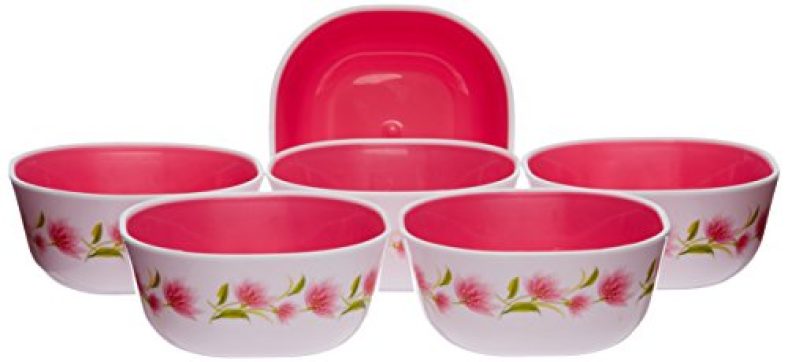 Nayasa Microwave  Square Bowl Dlx Set, Set Of 6, Pink