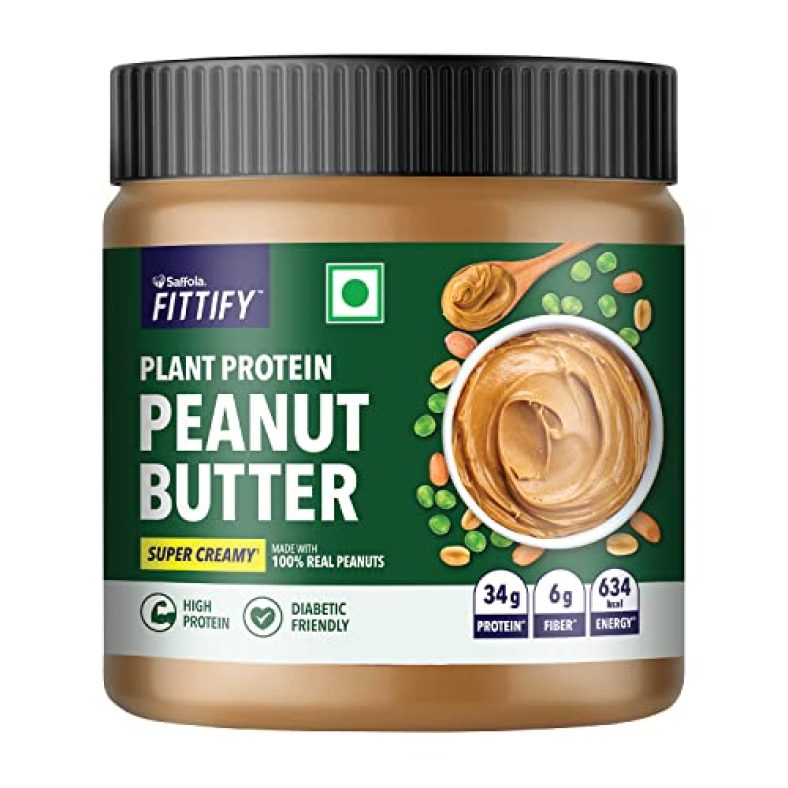 Saffola Fittify Plant Protein Peanut Butter | Super Creamy | High Protein | No Added Sugar | Diabetic Friendly | Keto Diet | 340G