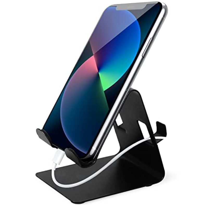 Gizga Essentials Portable Mobile Tabletop Holder, Precise Cutout To Enable Charging During Use, Sturdy Metal, Mobile Charging Support, For All Smartphones And Tablets, Anti-Slip Rubber Pads, Black