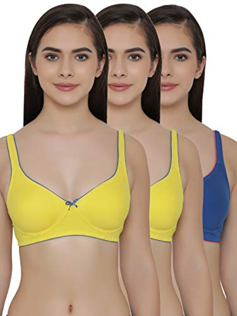 Clovia Women’S Pack Of 3 T-Shirt Non Padded Wirefree Demicup Bra (Combrc102_Multi-Coloured_32B)