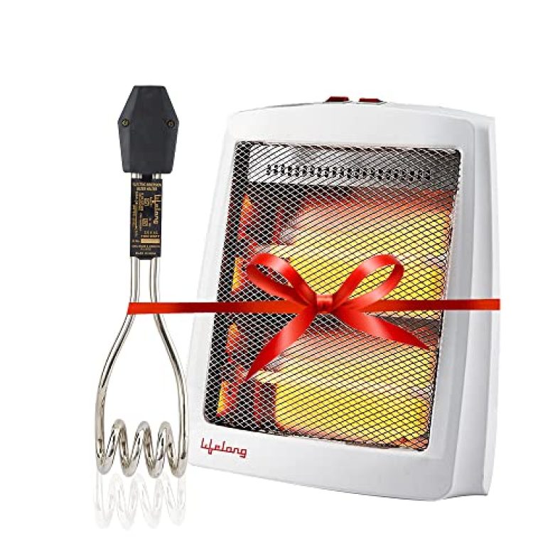 Lifelong Llqhir01 Infinia 800 W Quartz Room Heater With 2 Power Setting (White) & 1000 W Immersion Rod (Black) Super Combo For Winters ( Isi Certified, 1 Year Warranty)