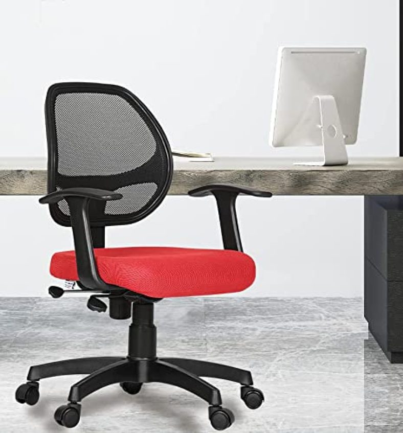 Da Urban® Airex Mid-Back Revolving Mesh Ergonomic Chair For Home & Office With Tilt Lock Mechanism, Armrest & High Comfort Seating (Red)