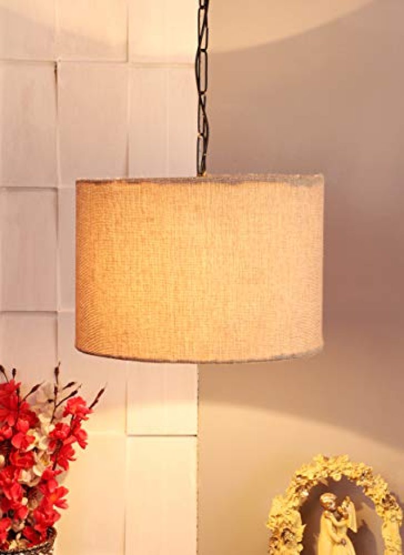 Tu Casa Ntu-280 Beige Jute Hanging Light By Tu Casa Holder Type–B-22 (Bulb Not Included)