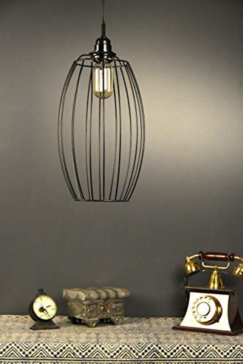 Tu Casa Hg-25 Metal Wire Pendent Light Iron Holder Type E-27 Size 12X8X32″-(Bulb Not Included)