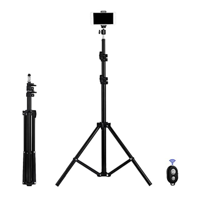 Ptron Tabletop Glam Elite Portable 82″ Long Stand, Adjustable Mobile Holder, 5Kg Load Capacity, Standard 1/4″ Thread, Universal Aluminium Stand For Smartphones (Black)