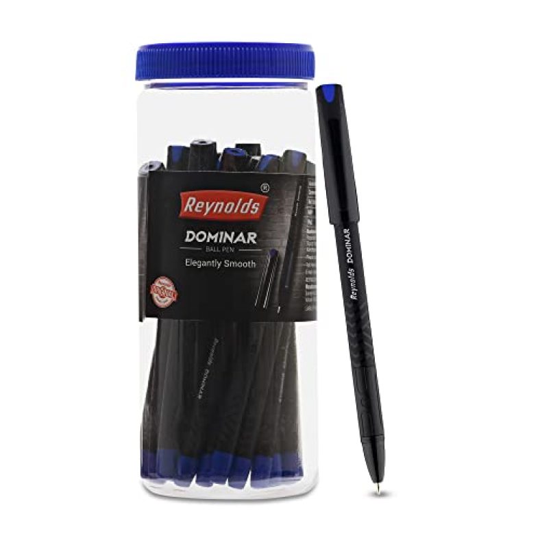 Reynolds Dominar Bp 20 Ct Jar – Blue Ball Pen I Lightweight Ball Pen With Comfortable Grip For Extra Smooth Writing I School And Office Stationery
