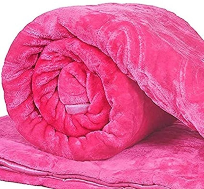 La Verne Self Design Double Mink Blanket For  Heavy Winter(Woollen Blend, Pink)