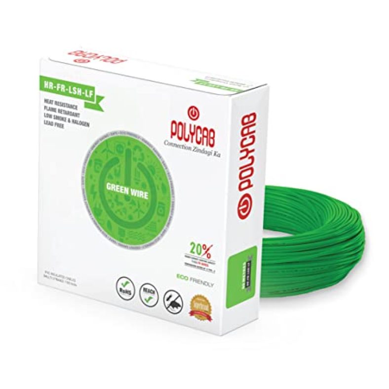 Polycab Eco-Friendly Greenwire Pvc Insulated Copper Cable For Domestic & Industrial Connections Electric Wire (Green, 90M, 0.75Sqmm)