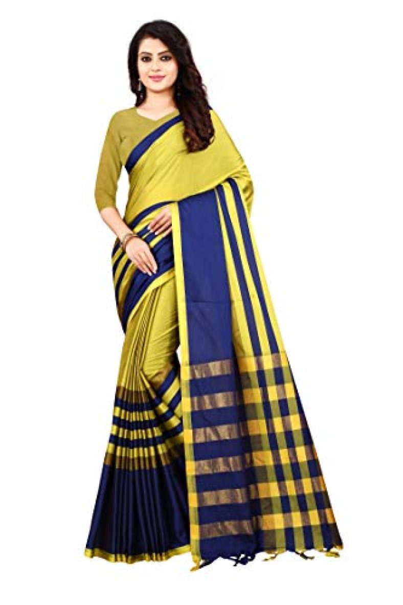 Greciilooks Women Banarasi Cotton Soft Silk Saree Latest Design With Blouse Piece (Yellow)