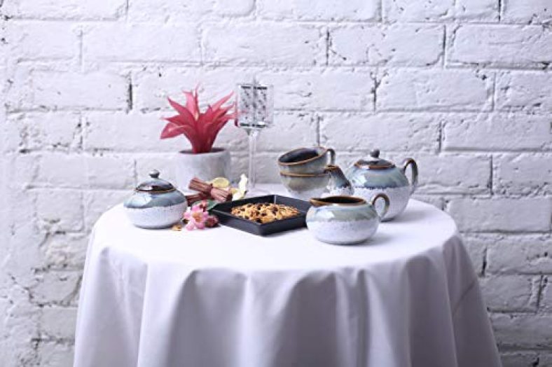 Caffeine Ceramic Handmade Grey & White Studio Tea Sets (Set Of 7 Pcs)