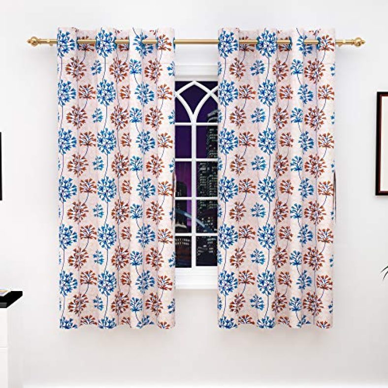Story@Home Nature Collection Printed 2 Pcs Polyetser Eyelet Ringtop Printed Window Curtains, Blue & Brown – 5 Feet
