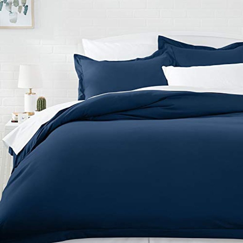 Amazonbasics Microfiber Duvet Cover Set – Twin/Twin Xl, Navy Blue (167.6 Cm X 228.6 Cm) Duvet Cover And (50.8 Cm X 66 Cm) Pillow Cover, Solid