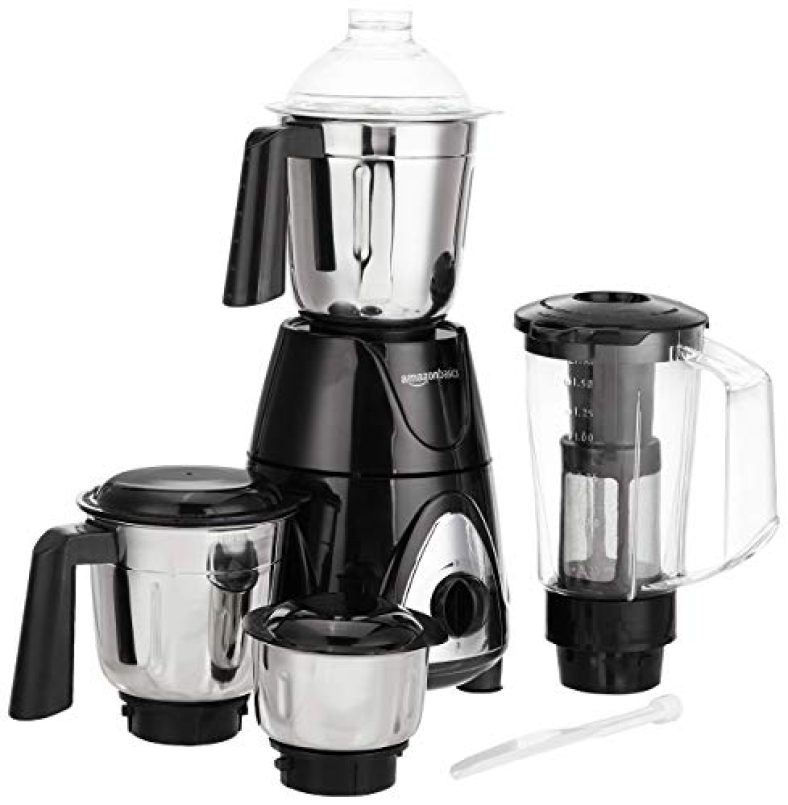 Amazon Basics Premium 750 Watt Mixer Grinder With 3 Stainless Steel Jar + 1 Juicer Jar, Black & Grey