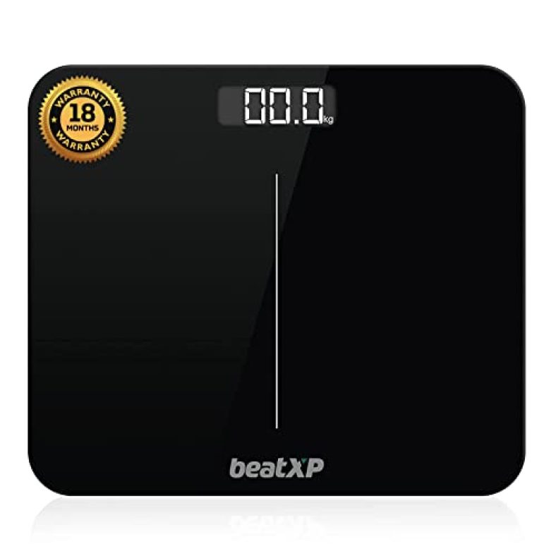 Beatxp Gravity Elite Digital Weighing Scale For Body Weight With 6 Mm Thick Tempered Glass | Electronic Weight Machine With High Precision Sensors & Backlit Lcd Panel | 18 Months Warranty (Black)