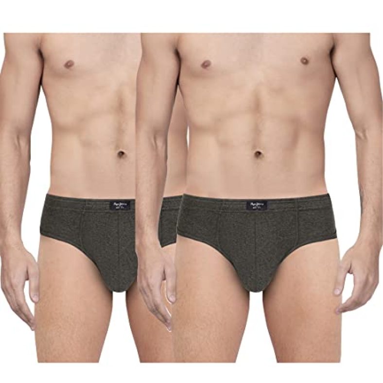 Pepe Jeans Innerwear Men’S Cotton Brief (Pack Of 2) (Clb01-02_Grey Melange_Grey Melange_70-75_Grey_75 Cm)