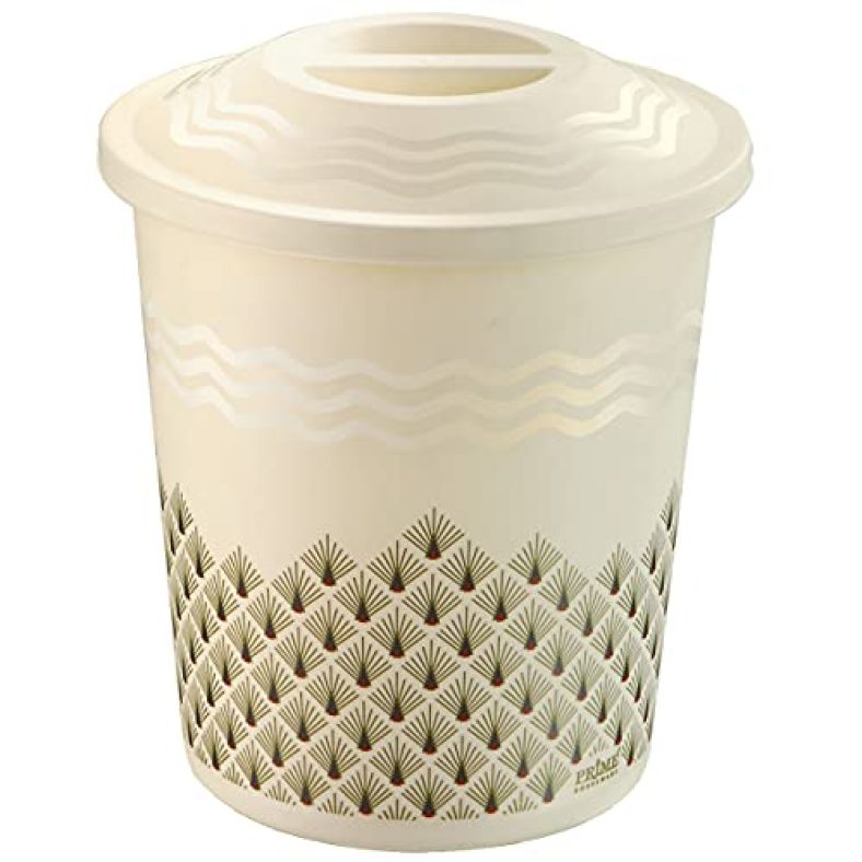 Primeway Polypropylene 10 Litres Storage Bin With Lid, Peacock Print, Ivory