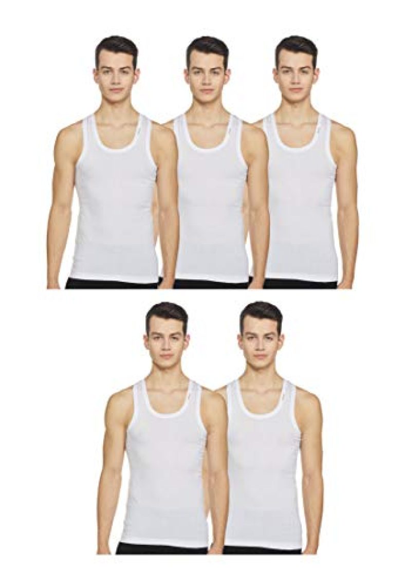 Rupa Frontline Men’S Solid Vest (Pack Of 5) (95 Cm) White