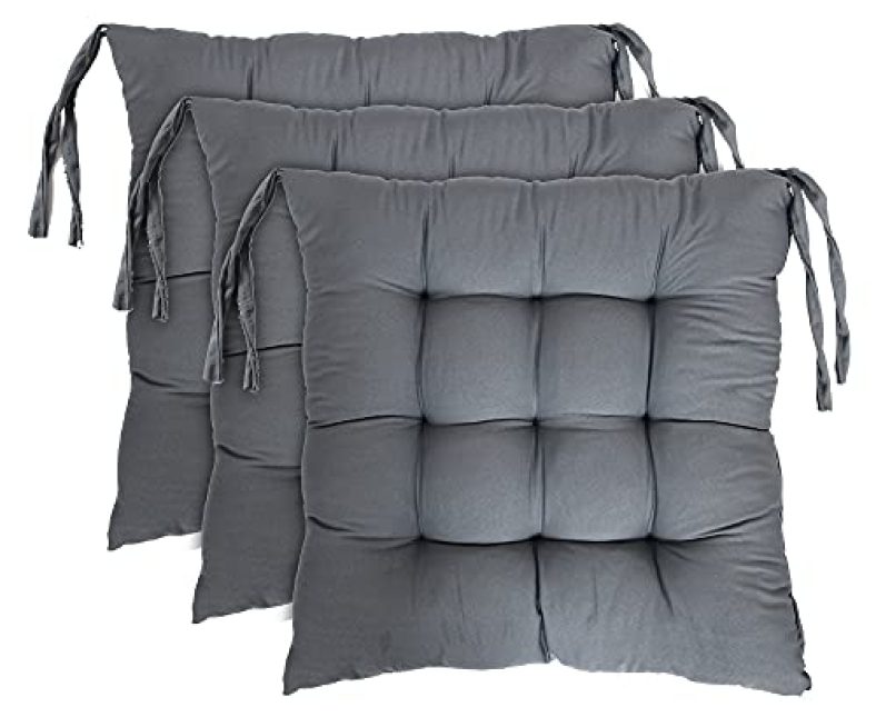 Kuber Industries Microfiber Square Chair Pad Seat Cushion For Car Pad, Office Chair, Indoor/Outdoor, Dining Living Room, Kitchen With Ties-Pack Of 3, 18 * 18 Inch (Grey)