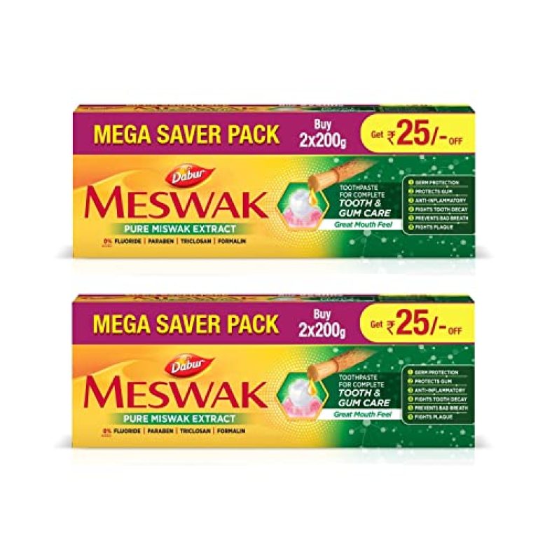 Dabur Meswak Complete Oral Care Toothpaste – 800G (400G, Pack Of 2) | Tooth Decay Prevention, Stain Removal, Cavity Protection, Tartar Control, Gum Protection, Plaque Removal, Anti-Bacterial
