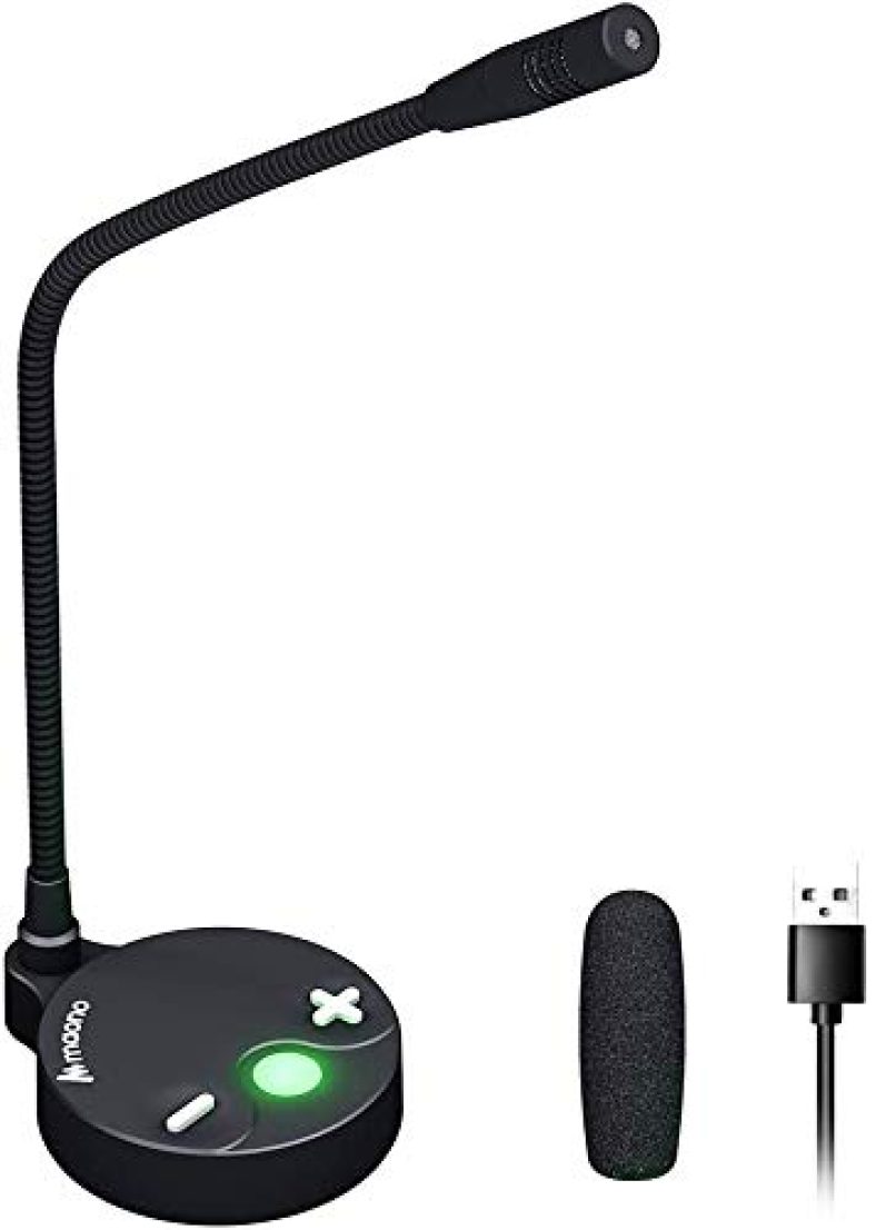 Maono Au-Gm10 Usb Condenser Unidirectional Gooseneck Microphone, With Touch-Key Mute And Volume Control, Headphone Jack For Vlogging, Recording, Gaming, Conference, Youtube (Black)