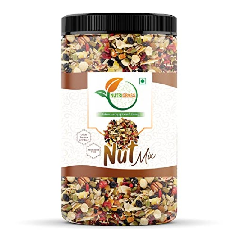Nutrigrass Mixed Nuts Seeds – 500G Jar Pack| Dry Fruit Nutmix With Seeds, For Eating | 13 + Varieties Jar Pack Healthy Daily Bites Trail Mix With Almonds, Cashews , Pumpkin Seeds, Dehydrated Kiwi, Black Currant And Many More Jar Pack