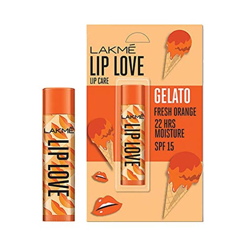 Lakmé Lip Love Gelato Chapstick, Moisturizing Tinted Lip Balm With Spf 15, Crème Finish, 4.5 G – Fresh Orange
