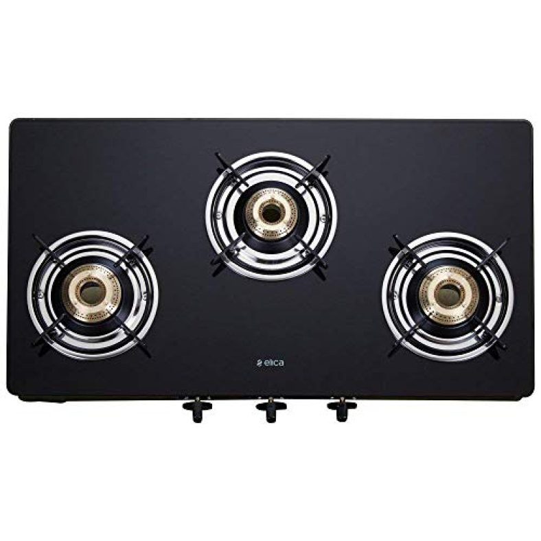 Elica Vetro Glass Top 3 Burner Gas Stove (703 Ct Vetro Blk)