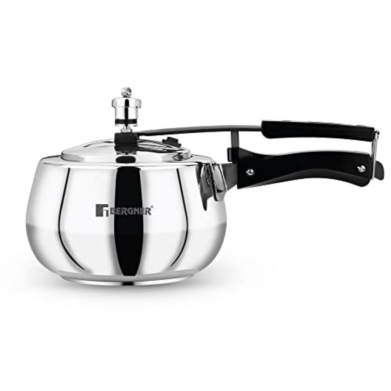 Bergner Aragon 3 Liter Stainless Steel Pressure Cooker With Inner Lid, Induction Base, Bakelite Handle, Silver