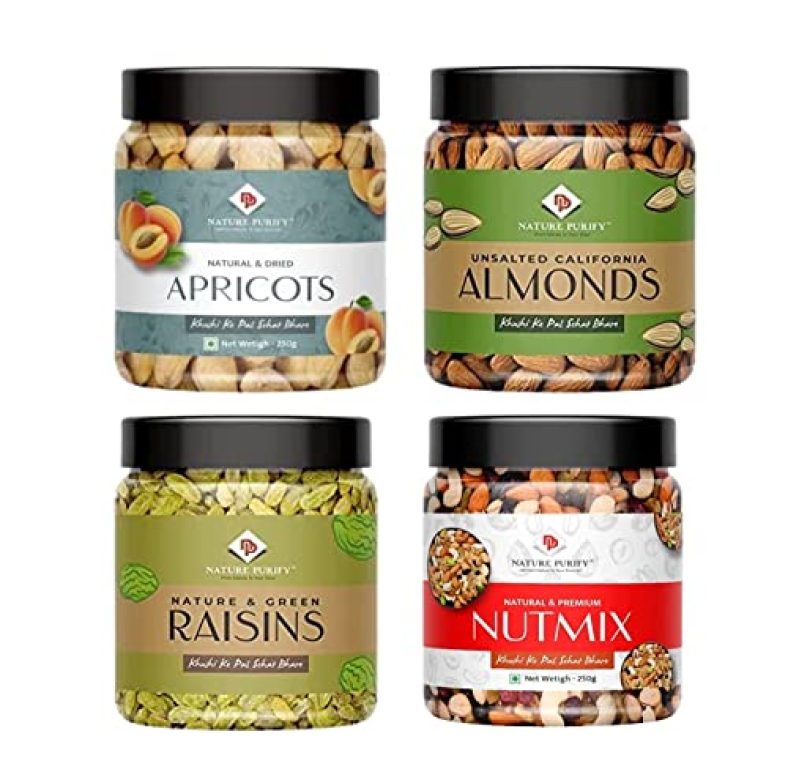 Nature Purify Dry Fruits Combo Gift Pack For 1 Kg (Almond, Mixed Nuts, Raisins, Apricot – 250G Each)