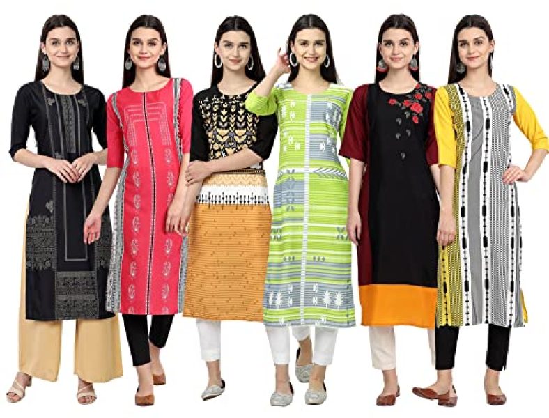 Sancom Women’S Crepe Straight Fit Kurta (G-016-050-022-008-020-067_Multi_L) Multicolour