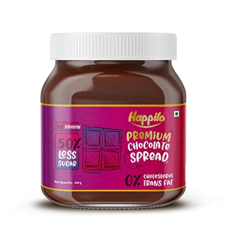 Happilo Premium Chocolate Spread, Delicious And Low-Carb Chocolate Spread With Goodness Of Dark Chocolate, High Protein Low Sugar Sweet Dessert, Smooth & Creamy Guilt-Free Diet Snack, No Cholesterol And Trans-Fat, 200G