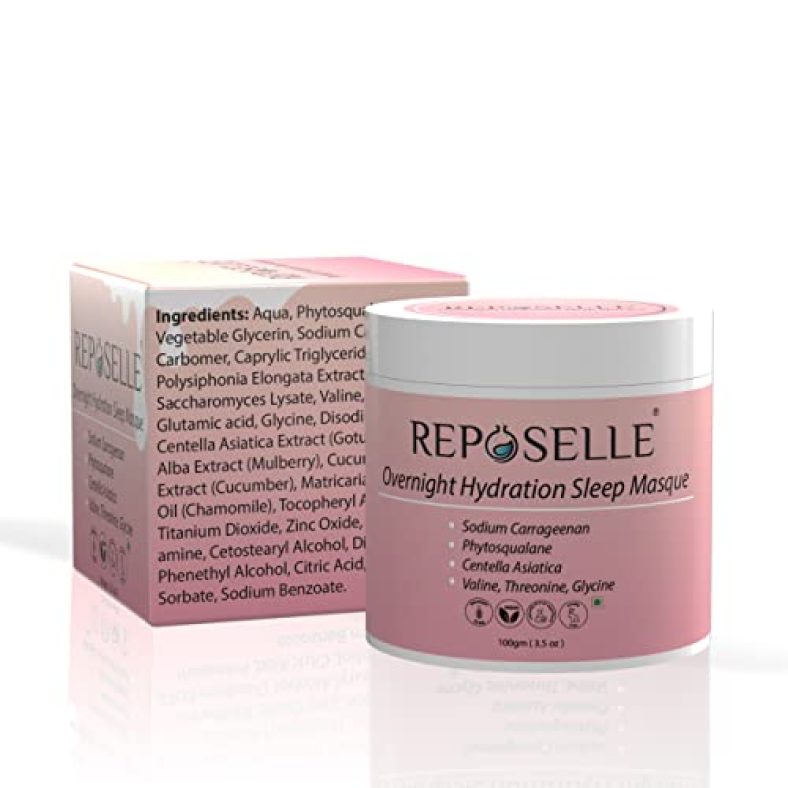 Reposelle Overnight Hydration Sleep Masque | Smooth, Non-Greasy, Lightweight, Moisturizes, Softens, Calming | Gel-Cream Texture | Quick Absorbing | Suits All Skin Types | Fragrance-Free | 100 Gm