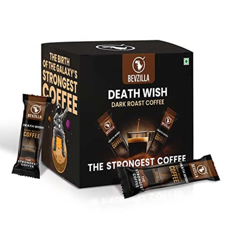 Bevzilla Death Wish Dark Roast Strong Coffee Powder – 48 Sachets Box |Instant Coffee| Strongest Coffee| Expresso, Cappuccino, Latte| 100% Arabica Coffee| Bold & Intense| Premium Coffee| Makes 48 Cups