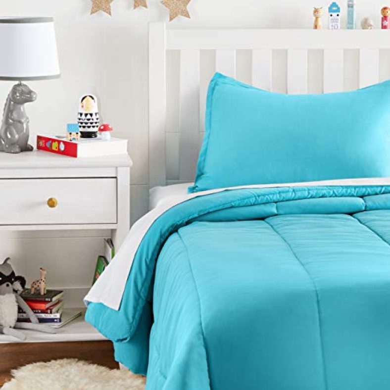 Amazonbasics Easy-Wash Microfiber Kid’S Comforter And Pillow Cover Set (Pillow Not Included) – Single, Bright Aqua