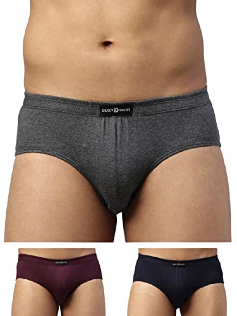 Dixcy Scott Maximus Men’S Cotton Brief (Pack Of 3) (Pr136746Xl_Navy/Wine/Charcoal Melange_Xl)