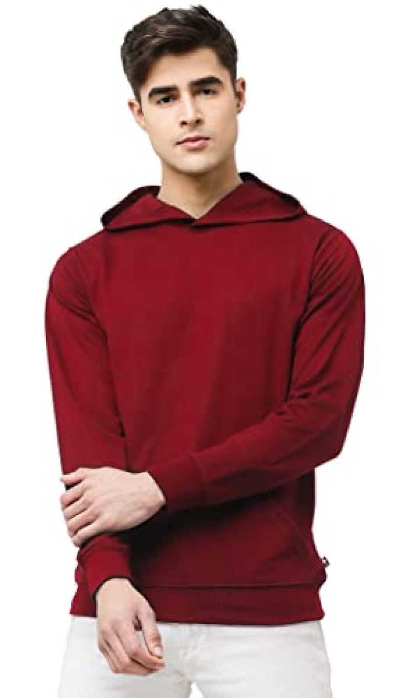 Leotude Men’S Loopknit High Neck Hooded Sweatshirt (W88_Hoddie_P_Maron_S) Maroon