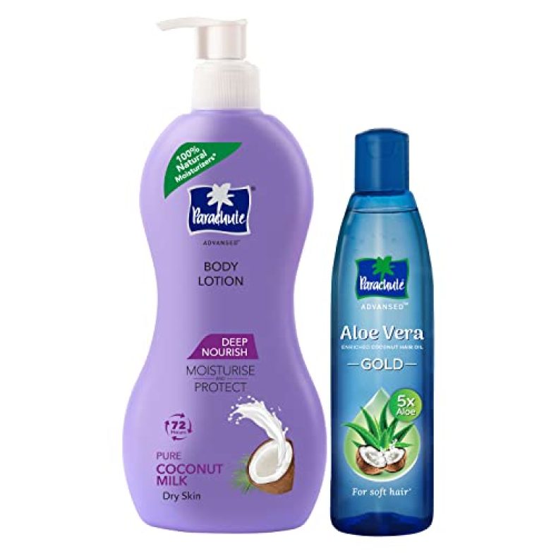 : Parachute Advansed Body Lotion Deep Nourish, 100% Natural, Dry Skin Moisturizer, 400Ml & Aloe Vera Gold Coconut Hair Oil, Makes Hair Sooperr Soft, 400 Ml