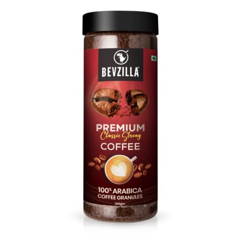 Bevzilla 100% Arabica Instant Classic Strong Coffee Powder – 200 Grams | Premium Coffee| Strong Coffee| Classic Coffee| Espresso, Latte & Cappucino| Pure Coffee| Hot & Cold Coffee