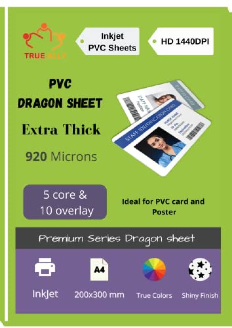 True-Ally Premium Extra Thick Pvc Lamination Dragon Sheet A4 Size 920 Micron For Pvc Aadhar , Photos, Id Card (Set Of 5 Cores And 10 Overlays)